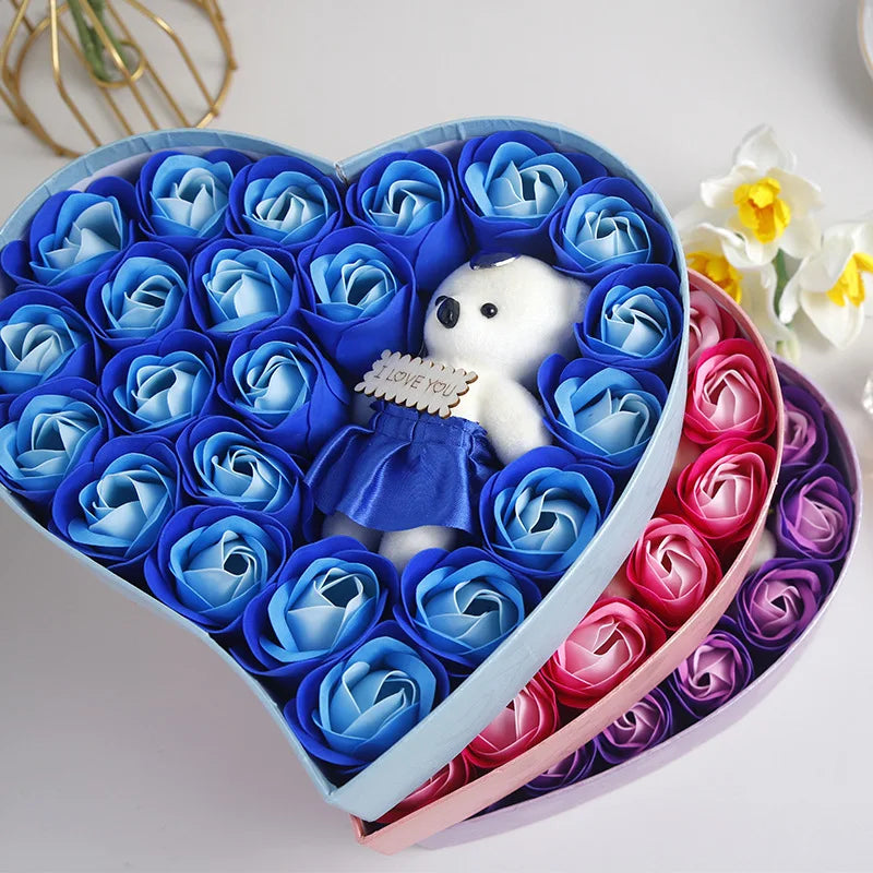 ❤️ Coffret Cœur Éternel  – 22 Roses et un Ourson pour un Amour Inoubliable