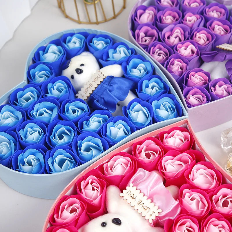 💘 PACK ÉLÉGANCE - 1 Rosy Bear + 1 Coffret de 22 Roses éternelles